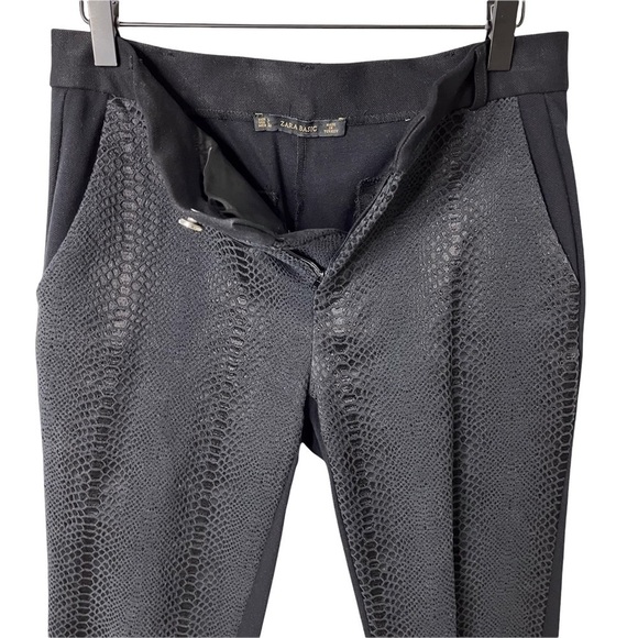 Zara Snakeskin Front Pants Black Size Large Skinny Leg Ankle Length High Waist - Picture 3 of 7